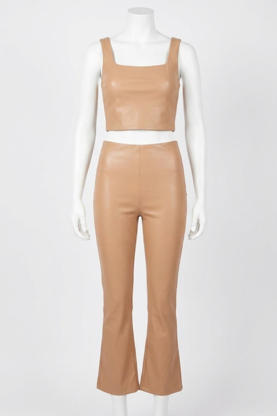 NEW COMMANDO faux leather crop flare legging in camel